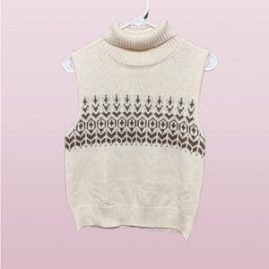 Pink Lily Cream and Brown Patterned Turtleneck Sweater Vest